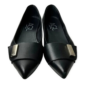 AGL Attilio Giusti Leombruni Black  Leather Pointy Flats
